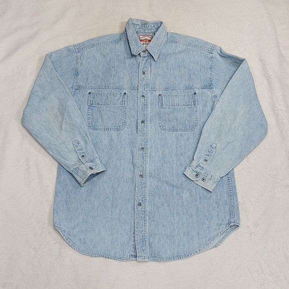 Vintage 90s Looney Tunes Embroidered Denim Long Sleeve Jean Shirt Size Medium - Picture 1 of 8